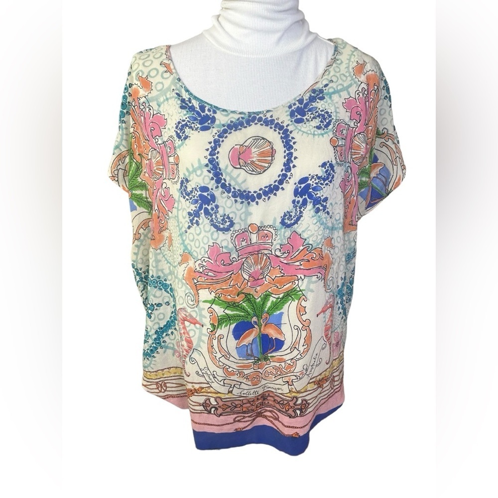 Anthropologie Collette Dinnigan silk top Size X-Large Beachy Printed Blouse - Picture 2 of 5